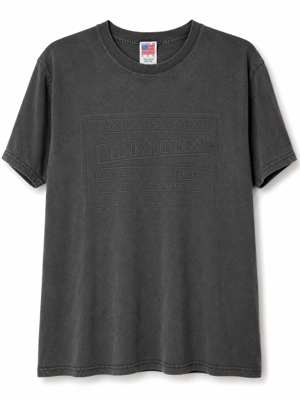Vintage Pendleton USA Embossed Logo T-Shirt Washed Black Charcoal Medium